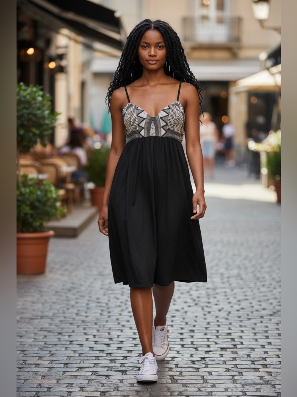 Karlie Black Dress with Neutral Crochet Bust size M